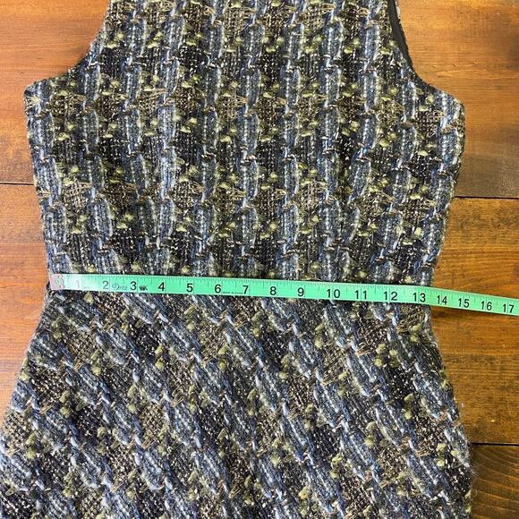 Ann Mashburn Blue Green Tweed Wool Sleeveless Sheath Trumpet Midi Dress Small - Picture 11 of 13